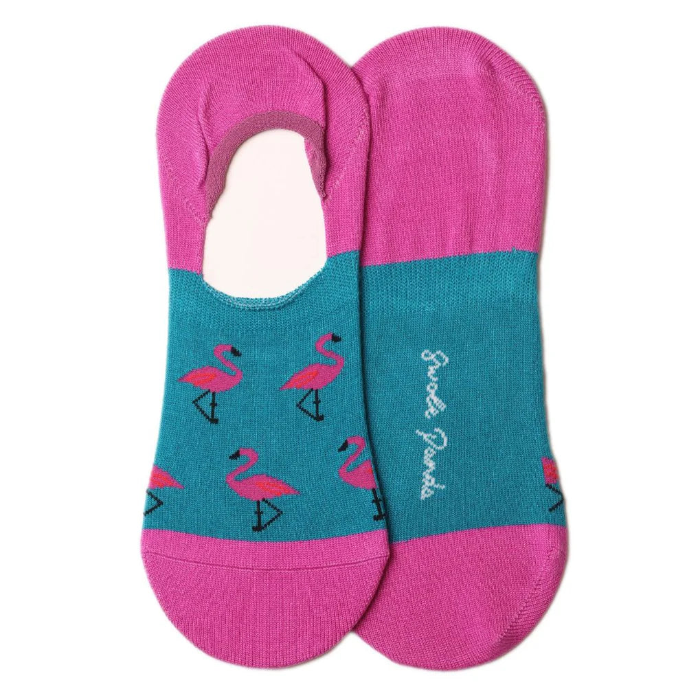 bamboo no show socks with a flamingo theme