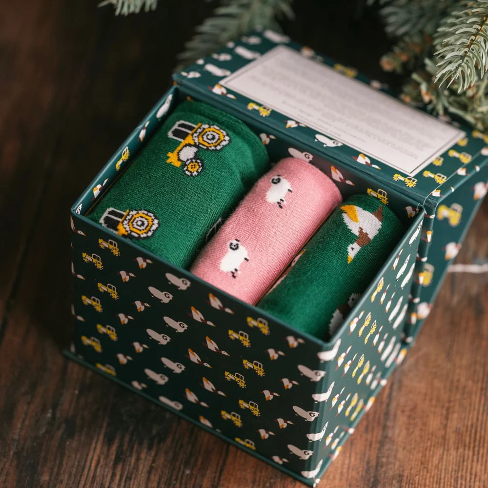 farm theme bamboo sock gift box
