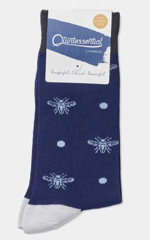 Navy sock with white bee design by Quintessential
