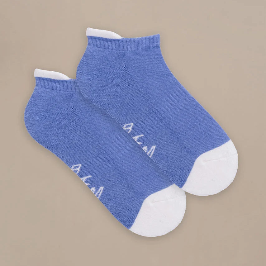 set of luxe trainer socks in blue and white by BAM