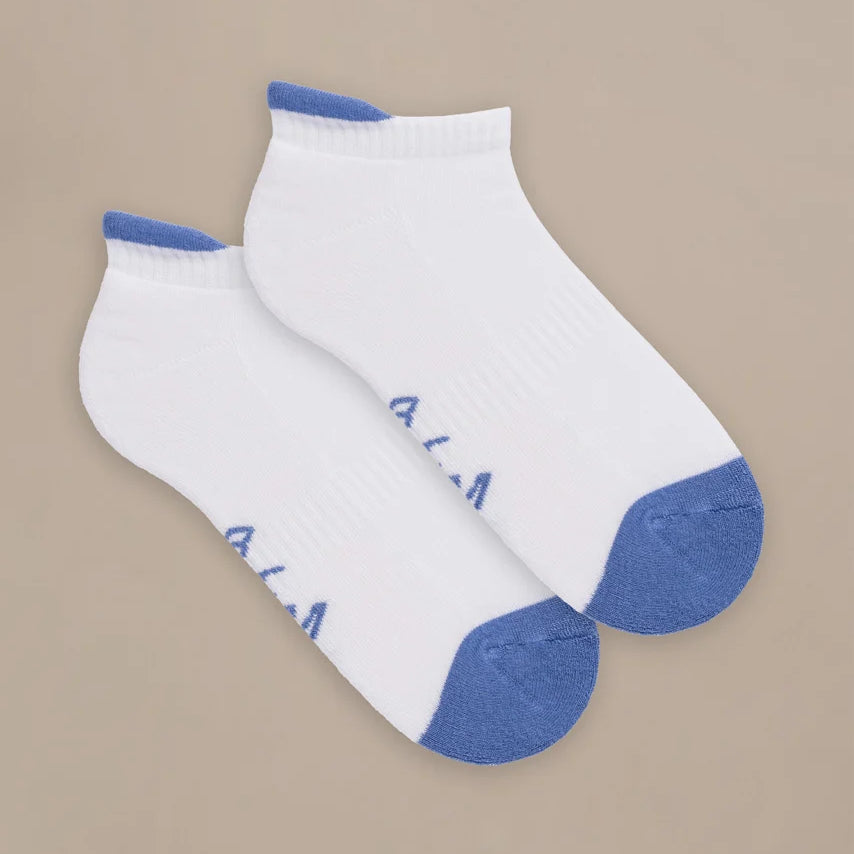 set of luxe trainer socks in blue and white by BAM