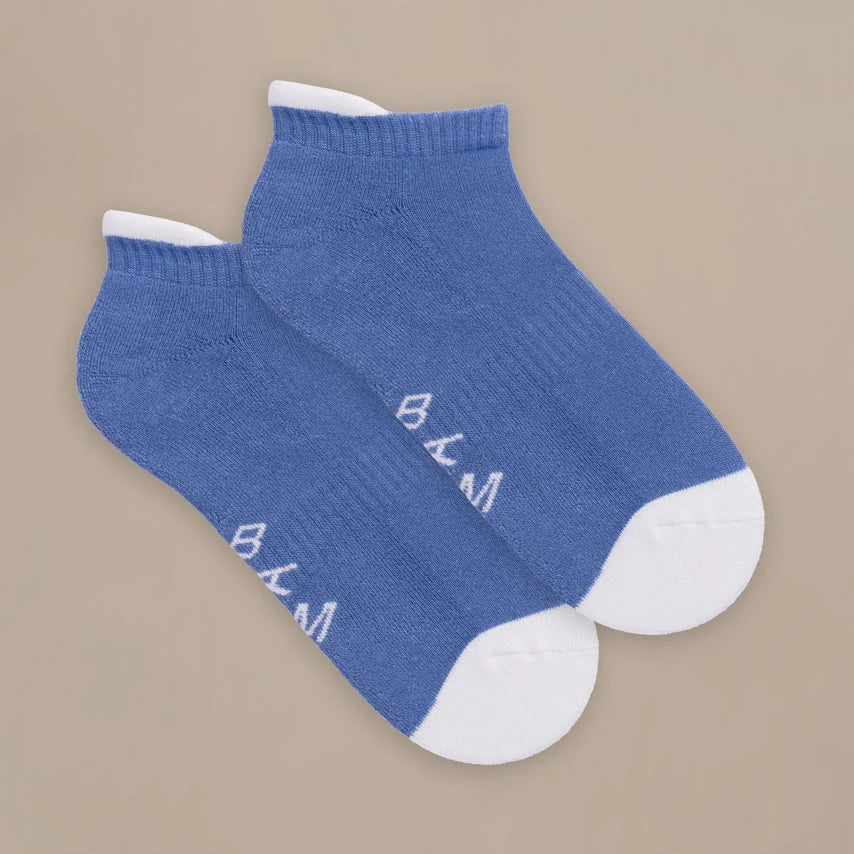 set of luxe trainer socks in blue and white by BAM