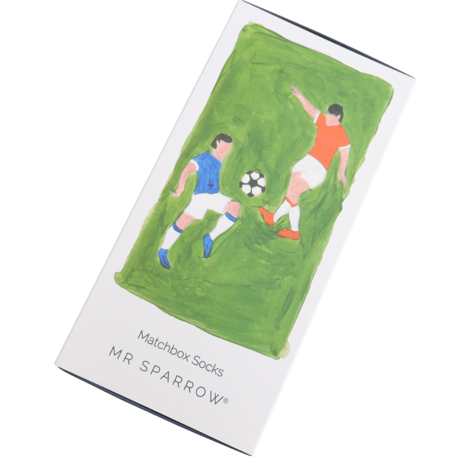 football theme bamboo socks in a matchbox style gift box