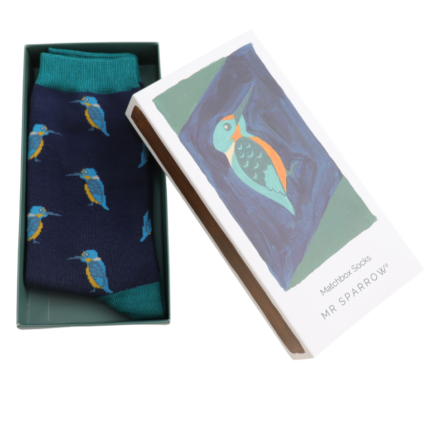 kingfishers matchbox bamboo socks by Mr Sparrow