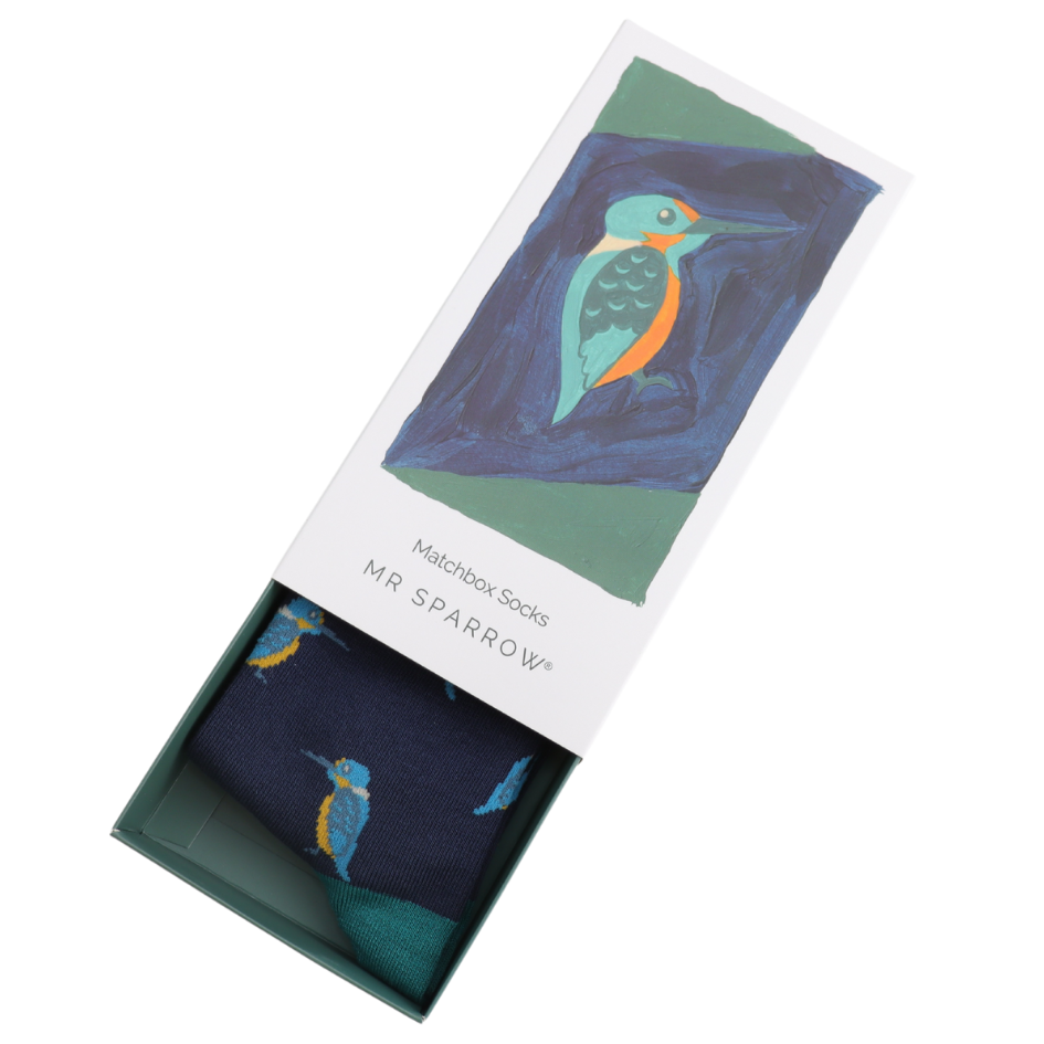 kingfishers matchbox bamboo socks by Mr Sparrow
