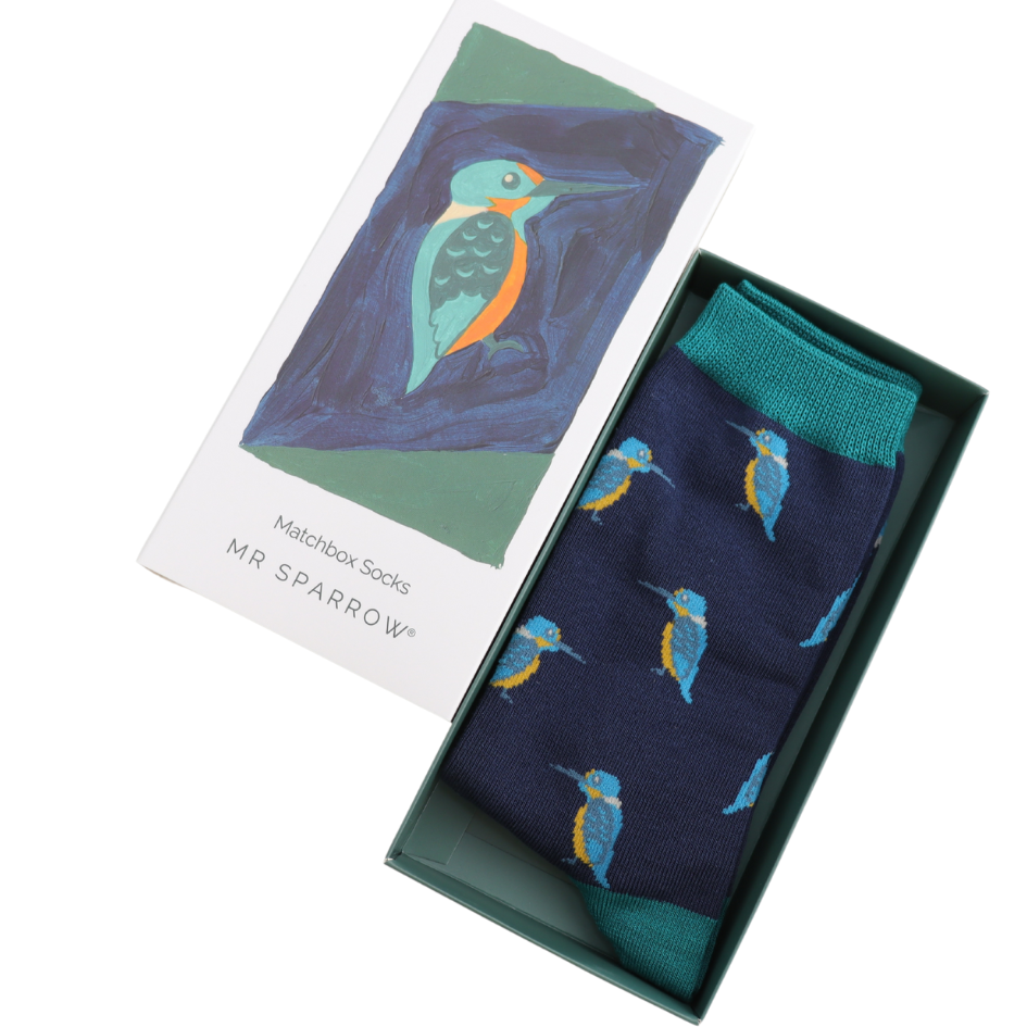kingfishers matchbox bamboo socks by Mr Sparrow