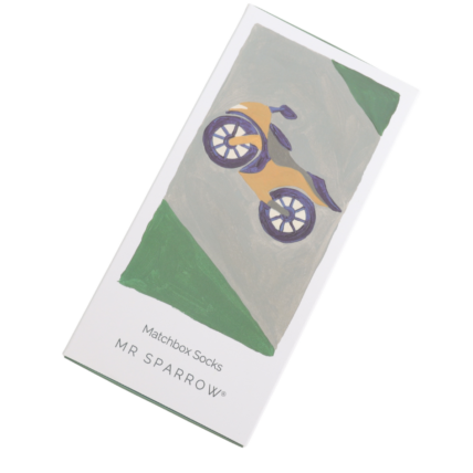 motorbike theme bamboo socks in a matchbox style gift box