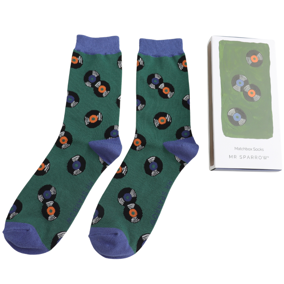 Vinyl record bamboo matchbox gift box socks