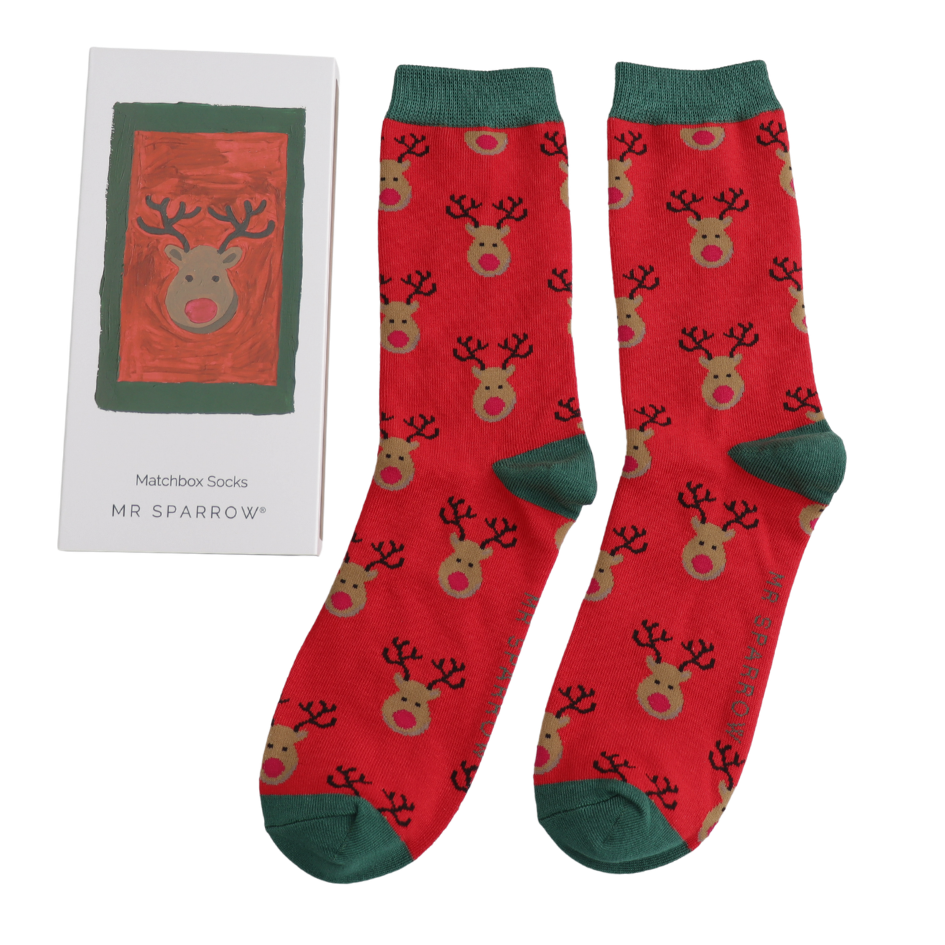Reindeer Bamboo Matchbox Socks by Mr Sparrow