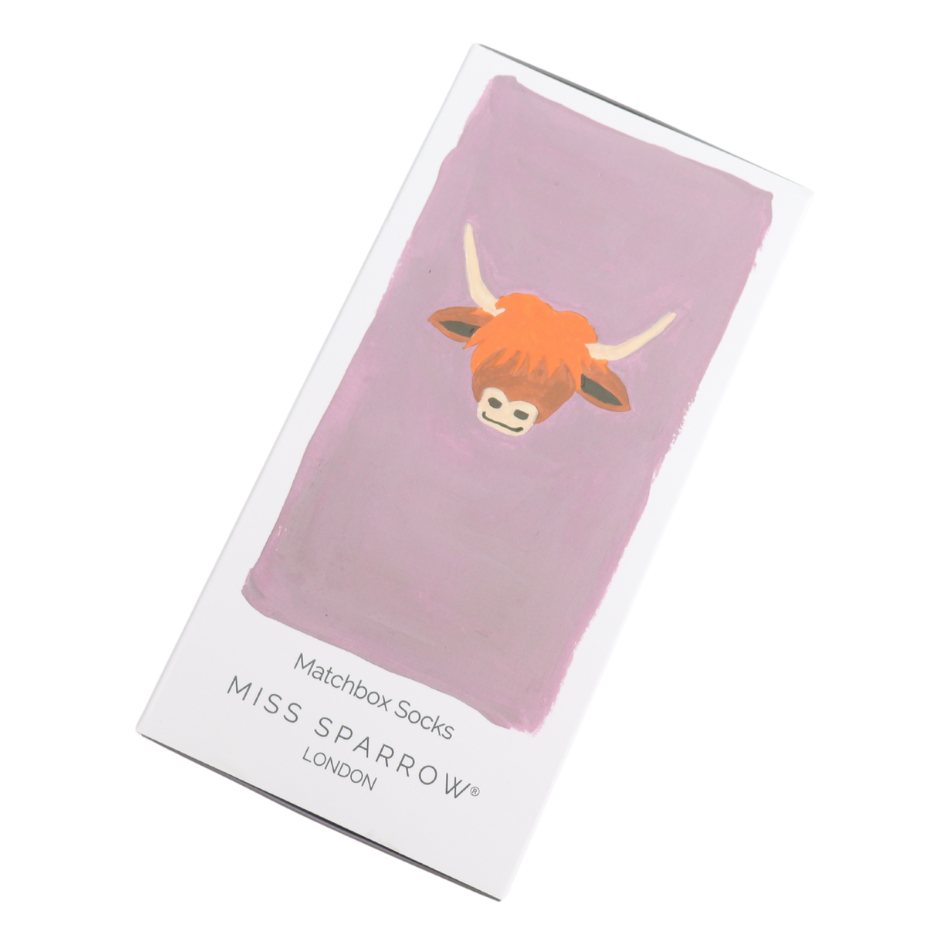 highland cow bamboo matchbox socks by Miss sparrow