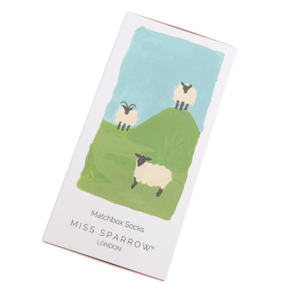 matchbox gift bamboo socks with sheep theme by Miss Sparrow