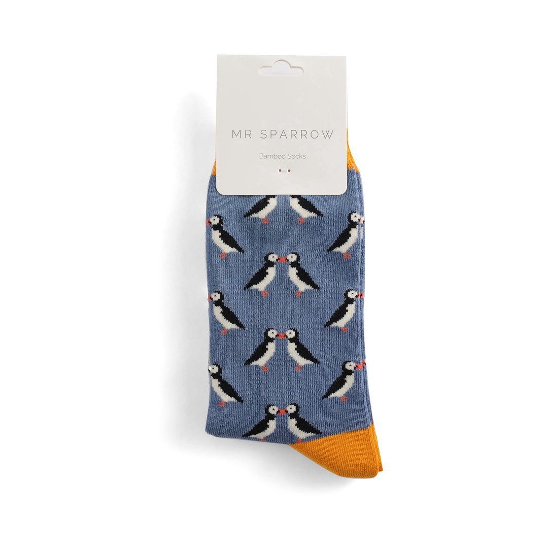bamboo socks with a puffin theme by Mr Sparrow