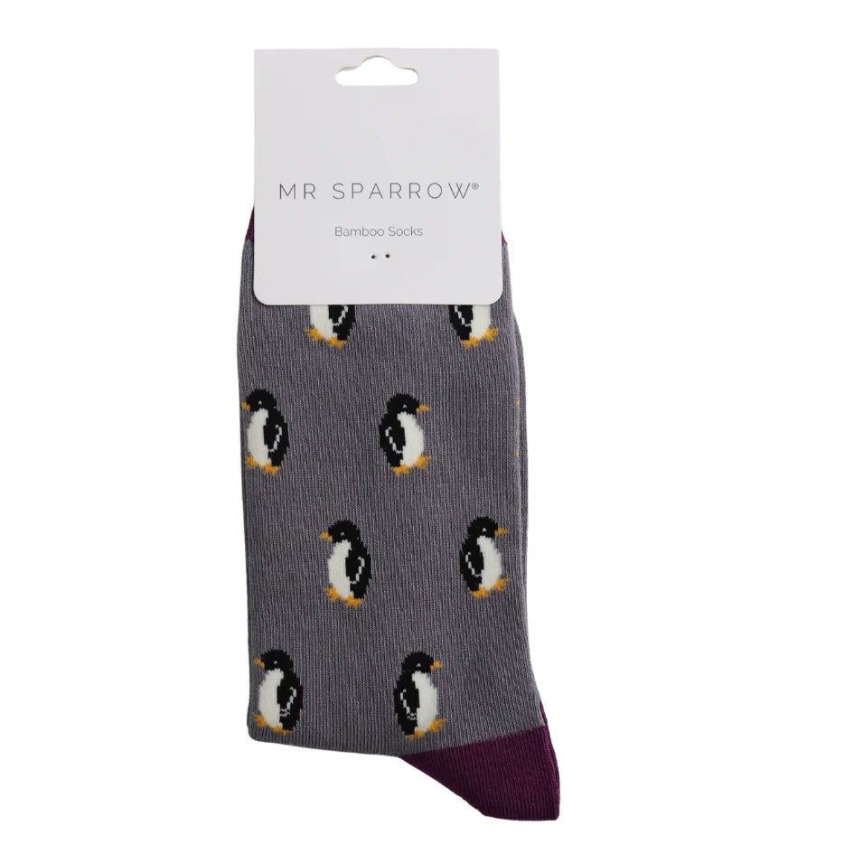 bamboo socks with a penguin theme by Mr Sparrow