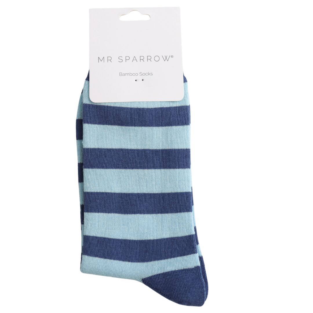 Navy and sky blue stripe bamboo socks by Mr Sparrow