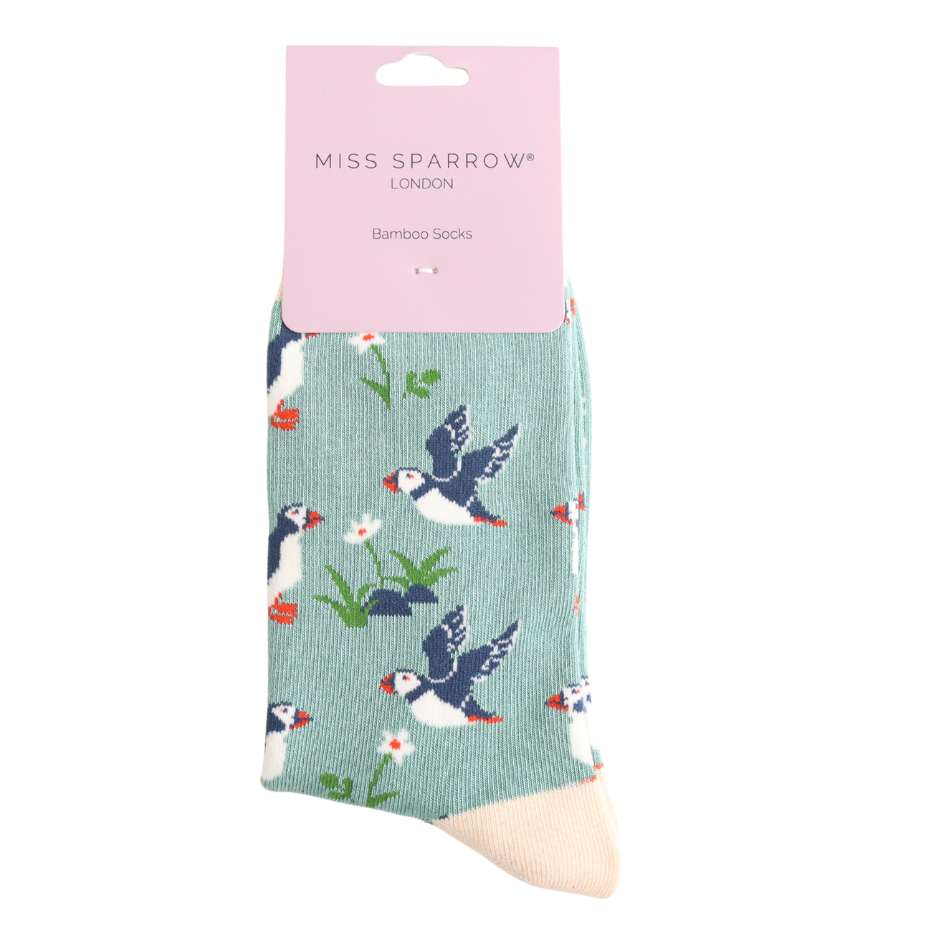 bamboo socks with puffin design