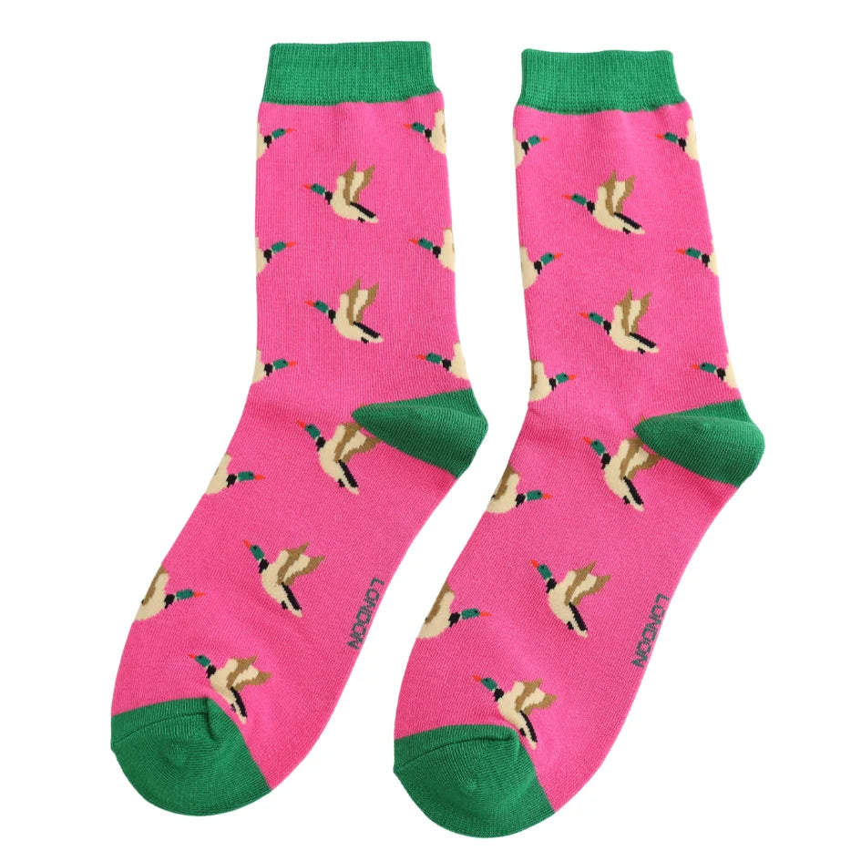 flying ducks bamboo socks in pink