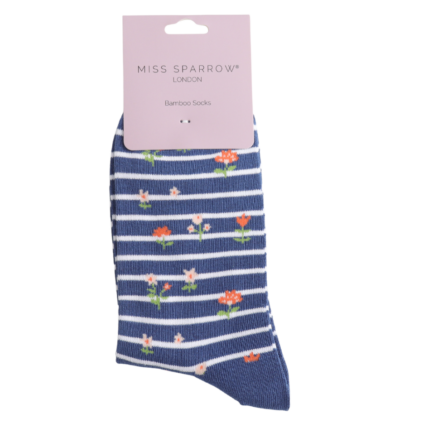 navy floral stripes bamboo socks by Miss Sparrow