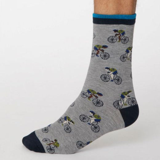 Grey bamboo socks with bicycle pattern by Thought