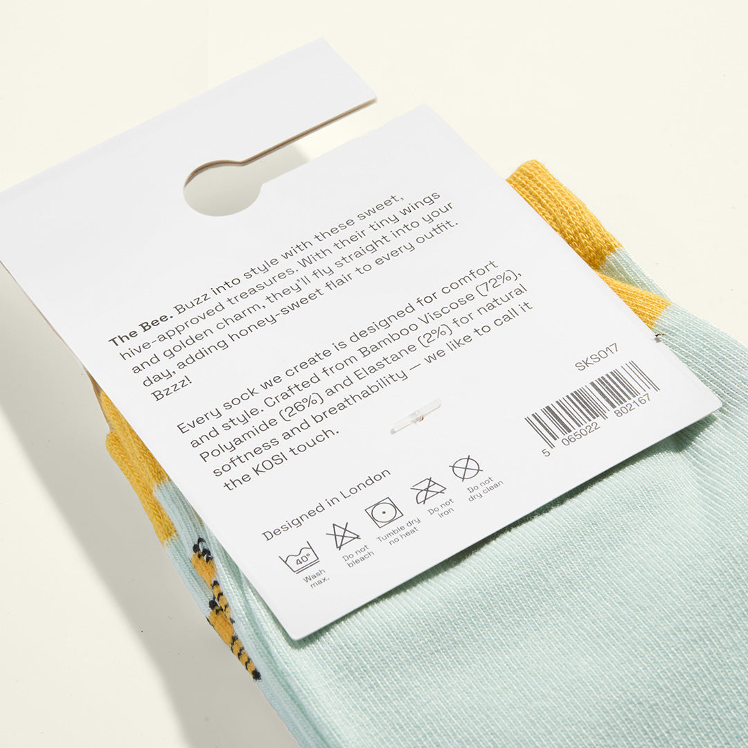 Bamboo socks with a bee print by Kosi