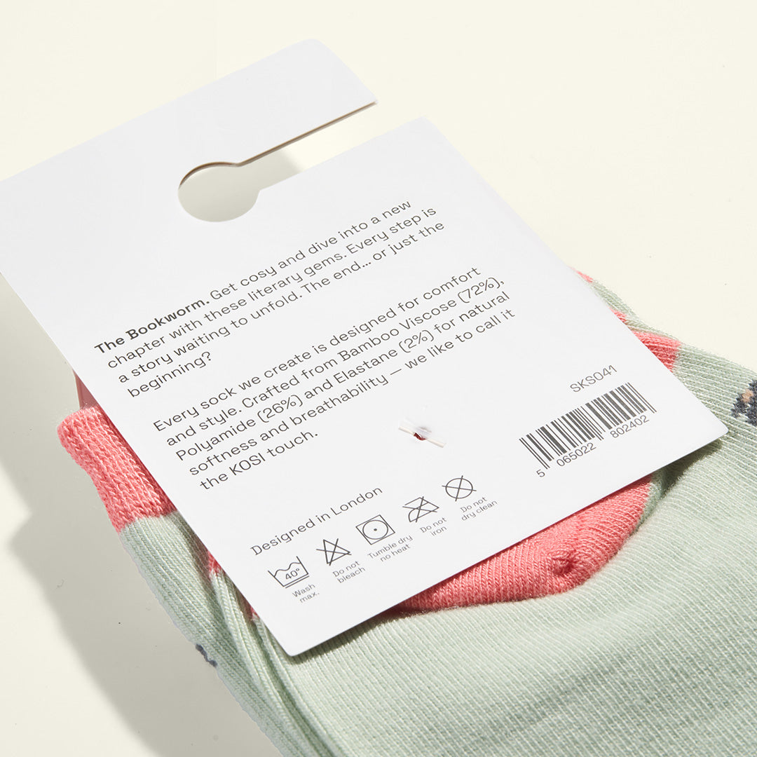 Bamboo socks with a book print by Kosi