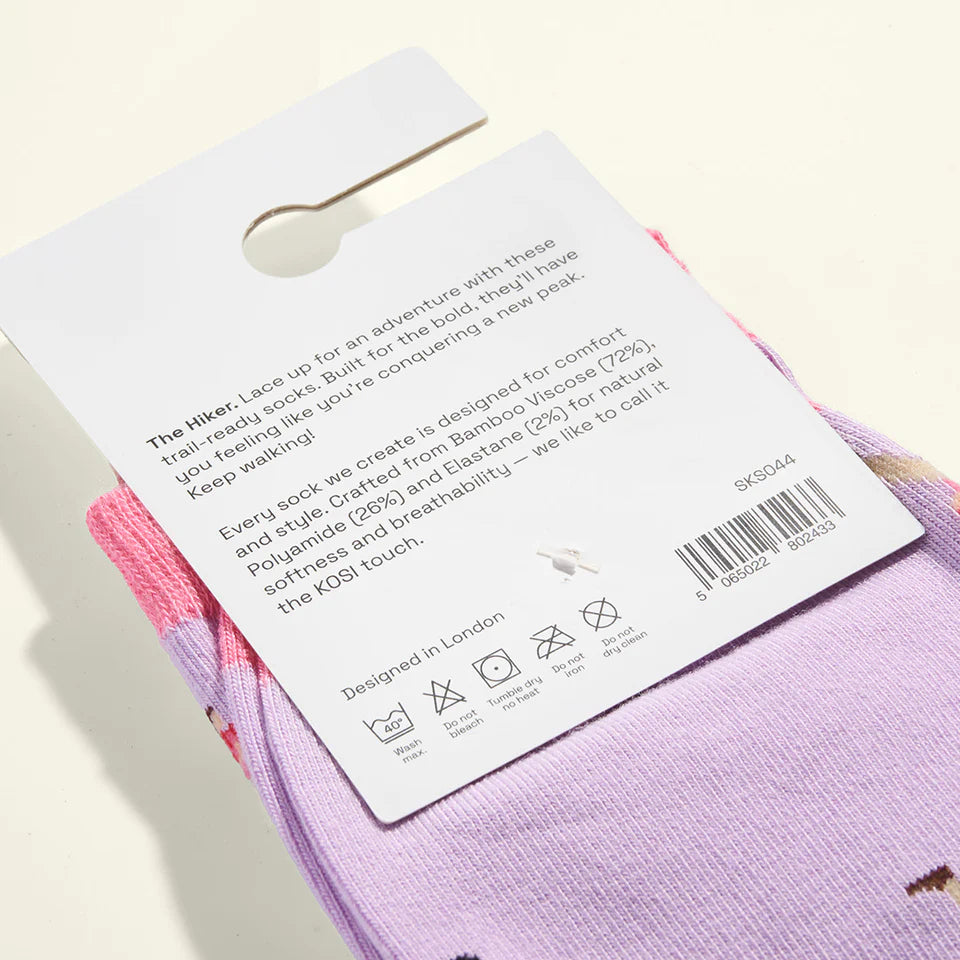 bamboo socks featuring a hiking print by Kosi