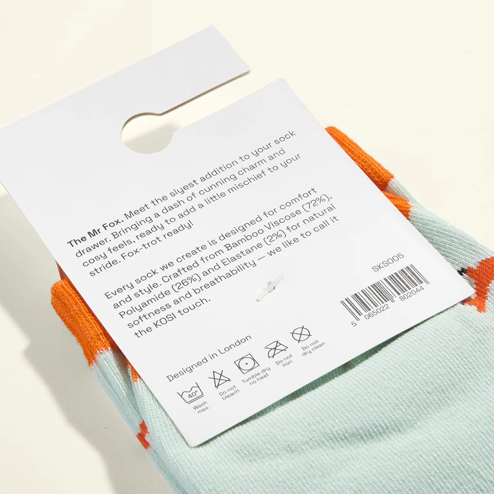 bamboo socks with a fox print by Kosi