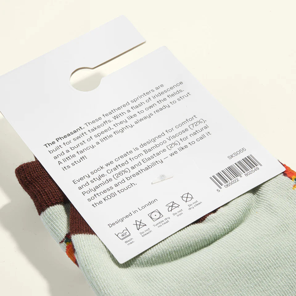 bamboo socks with a pheasant print by Kosi