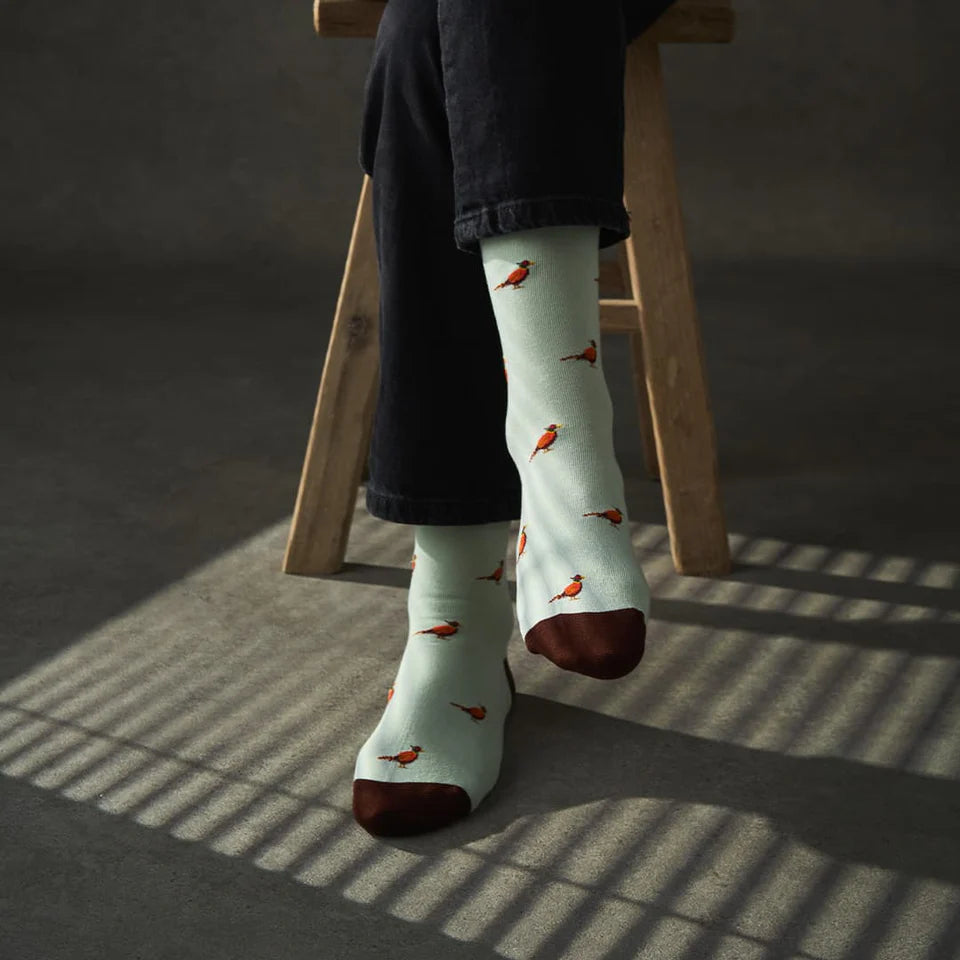 bamboo socks with a pheasant print by Kosi