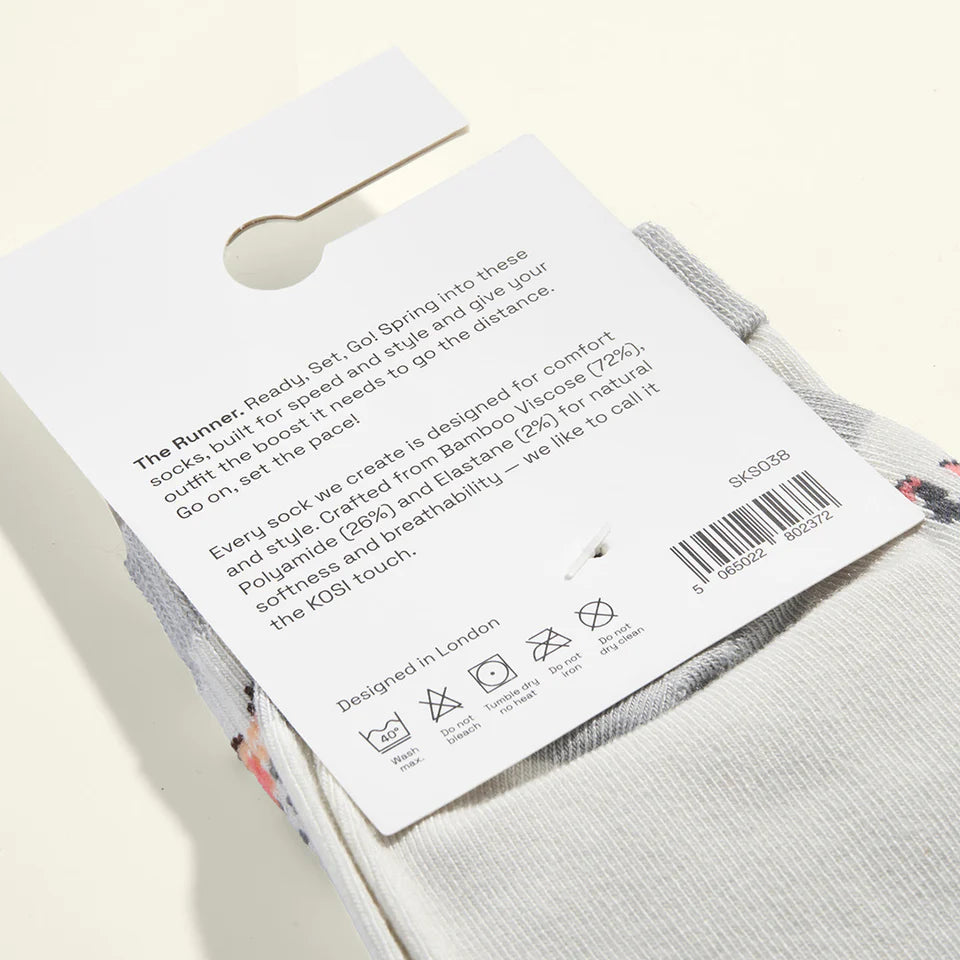 Bamboo socks with a runner print by Kosi
