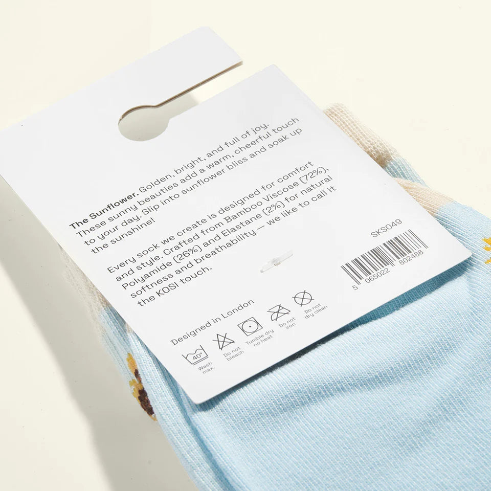 bamboo socks with a sunflower print by Kosi