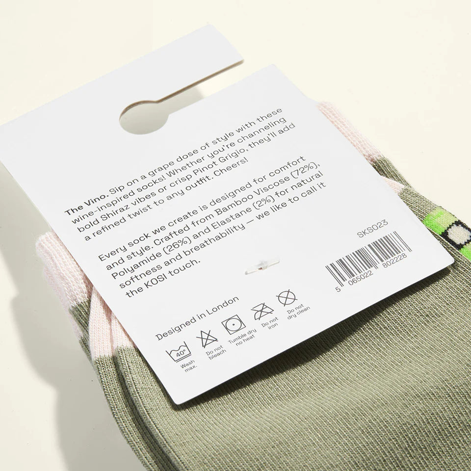 bamboo socks with a wine bottle print by Kosi
