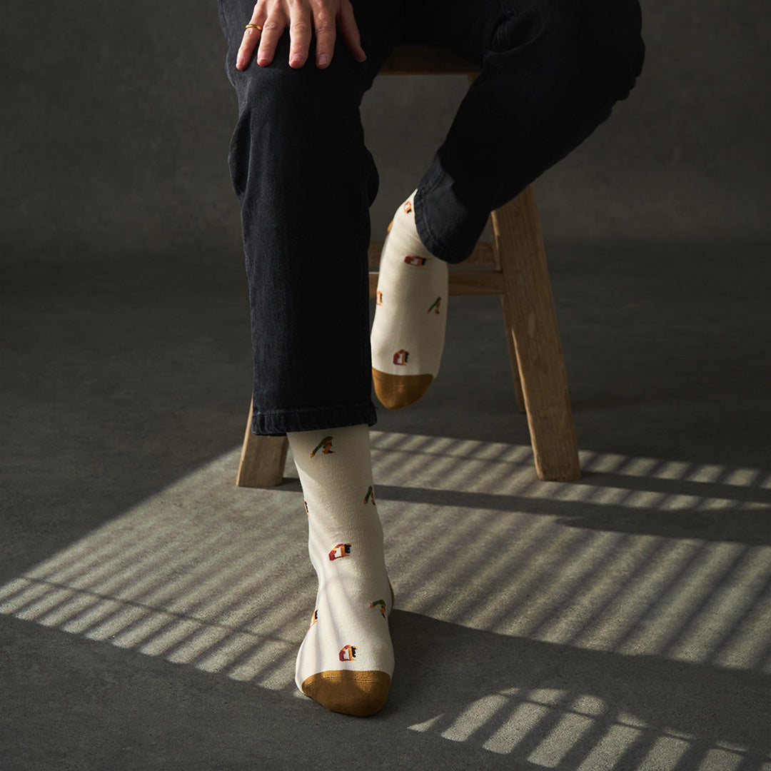 Bamboo socks with a yoga print by Kosi