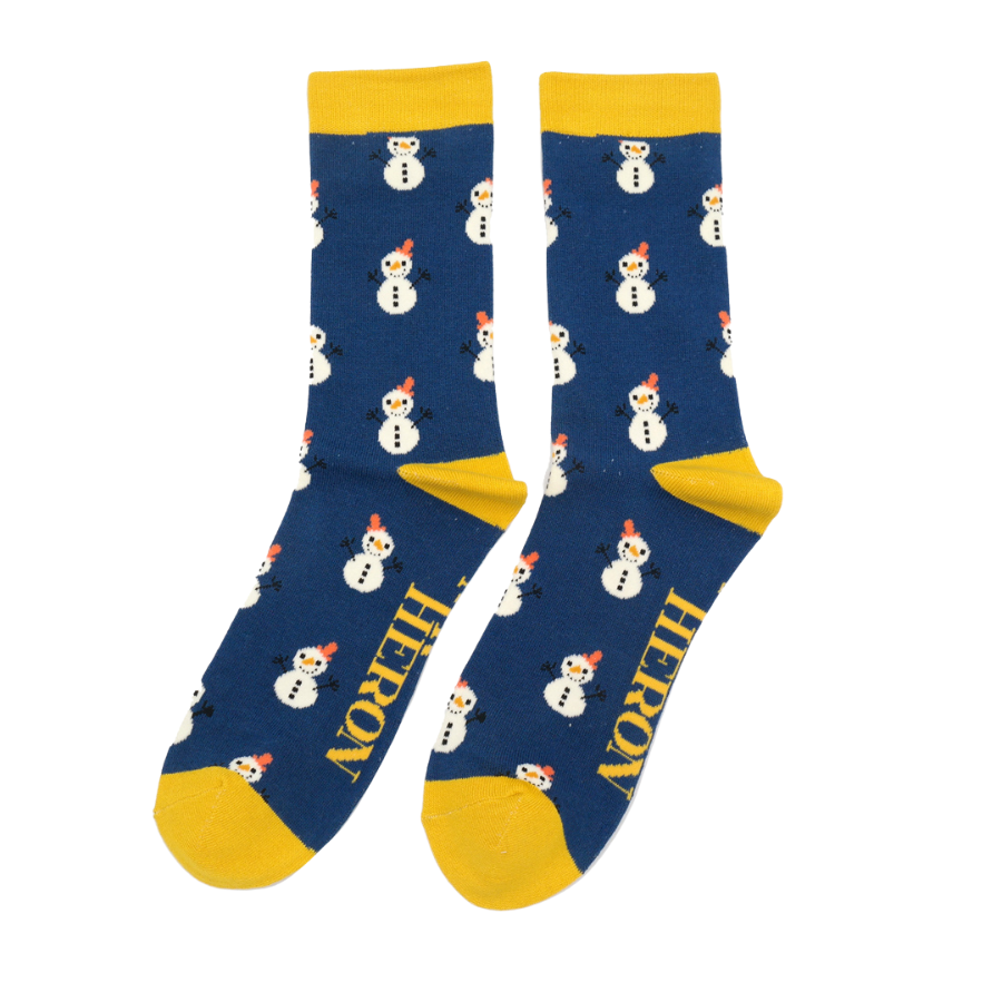 Little Snowmen Bamboo Socks in Navy by Mr Heron