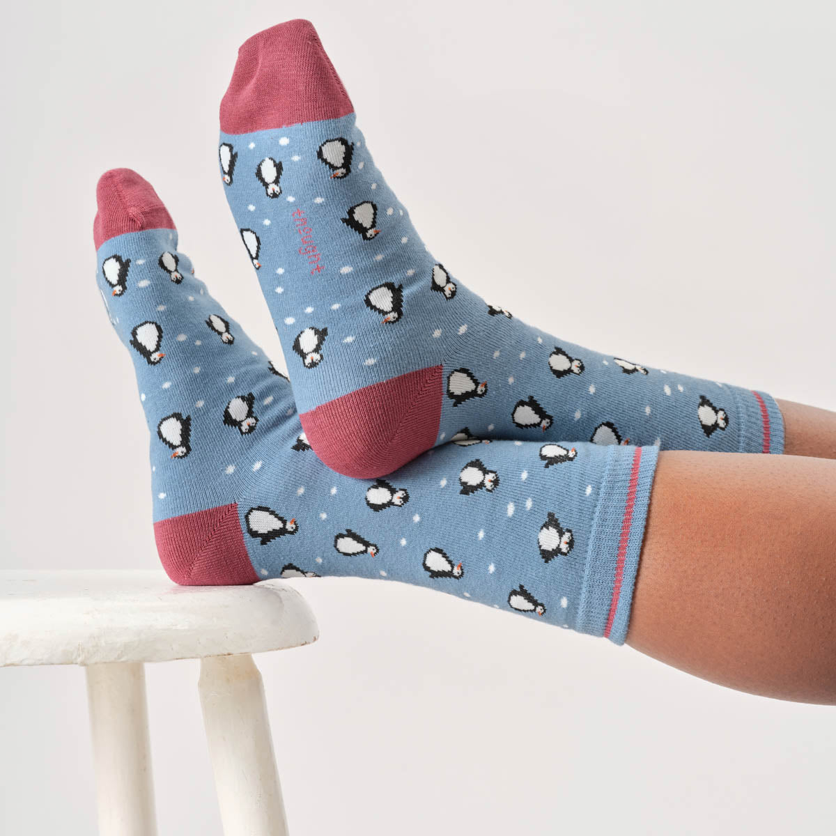Snowy Penguin Bamboo Socks in Stone Blue by Thought