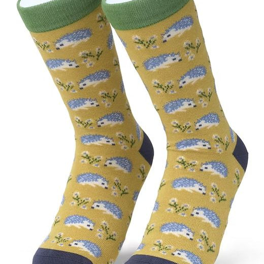 Pair of bamboo socks with hedgehog pattern