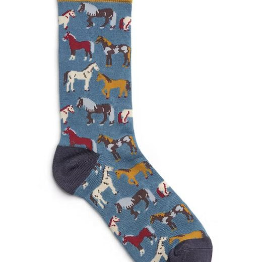 Bamboo socks with horse pattern on a blue background