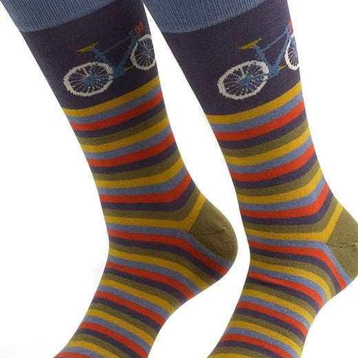Colorful striped socks with bicycle design