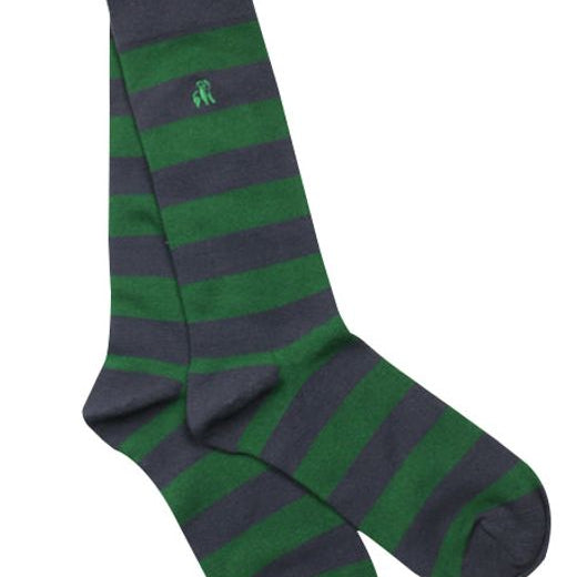 green and navy striped bamboo socks by Swole Panda