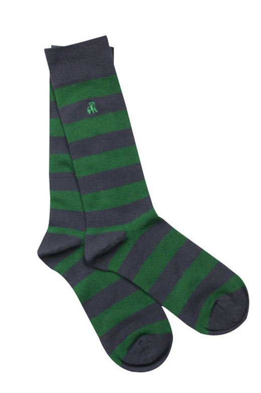 green and navy striped bamboo socks by Swole Panda
