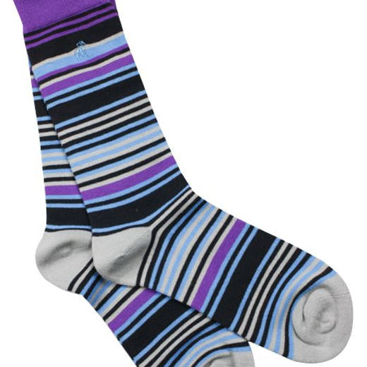 Purple and Blue Narrow Striped Bamboo Socks by Swole Panda