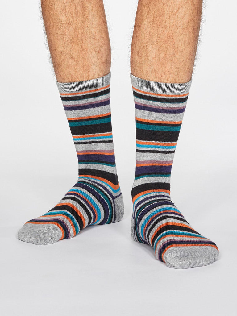 Braxton Striped Bamboo and Organic Cotton Blend Socks in Grey Marle by Thought-bamboofeet