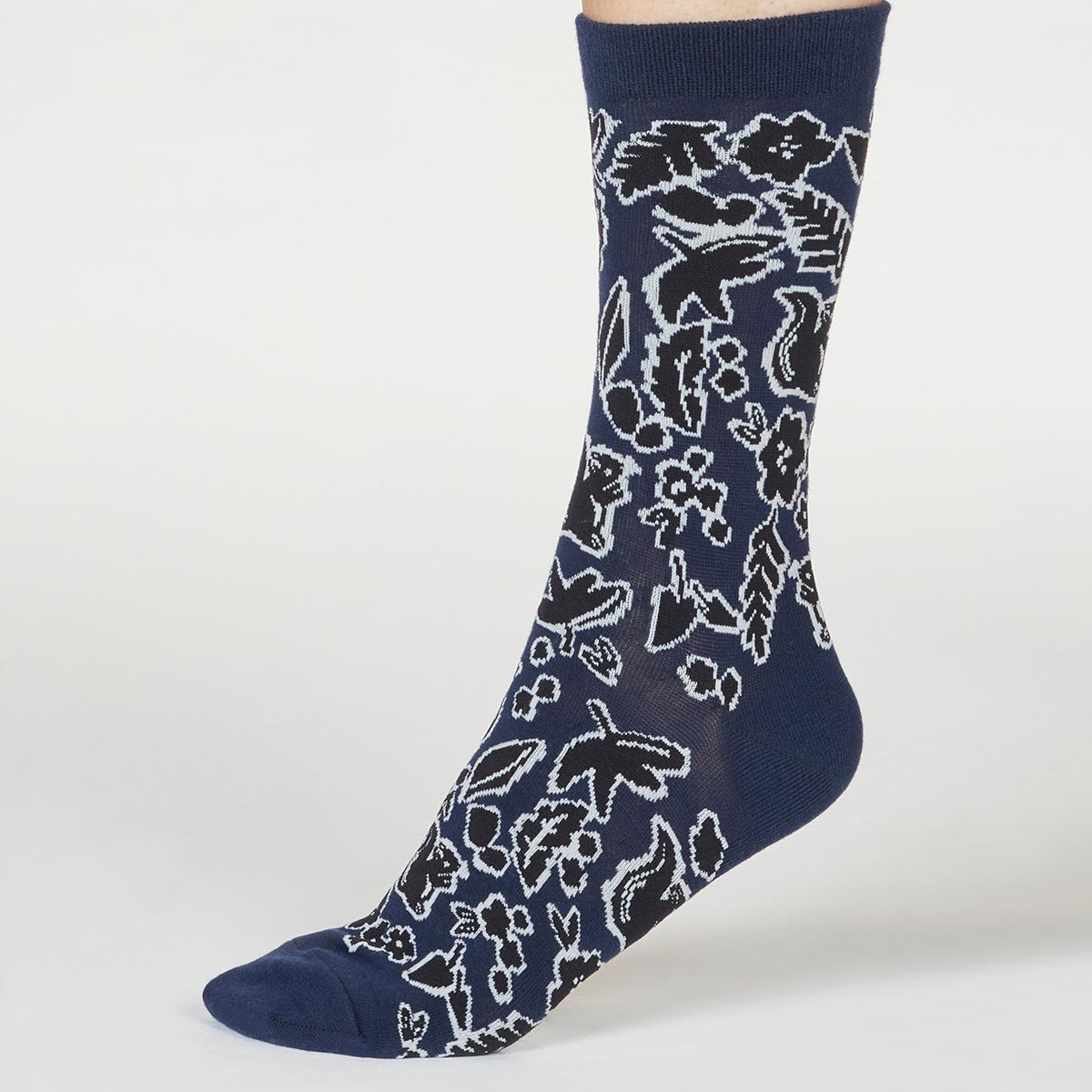 Navy nature theme socks by Thought