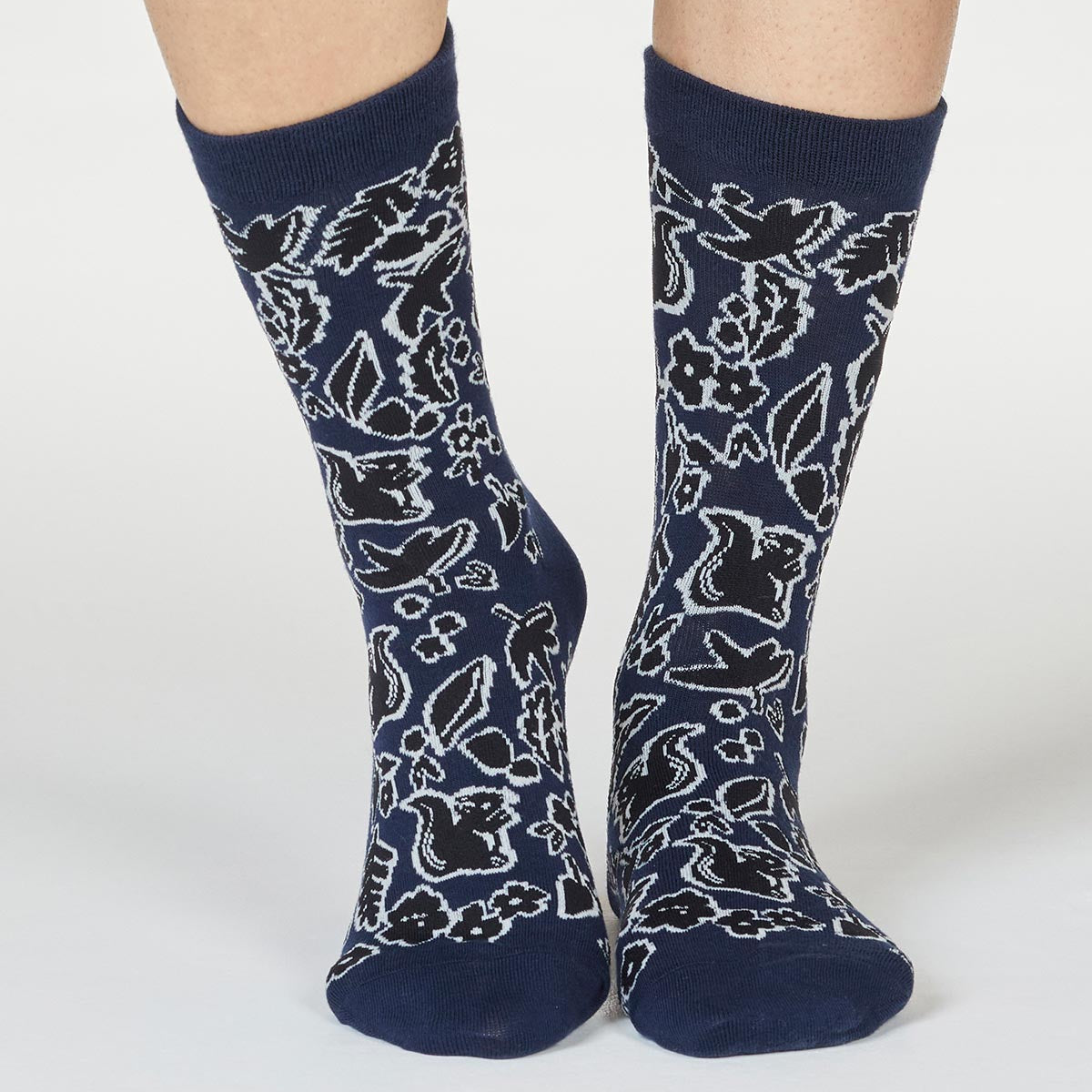Navy nature theme socks by Thought