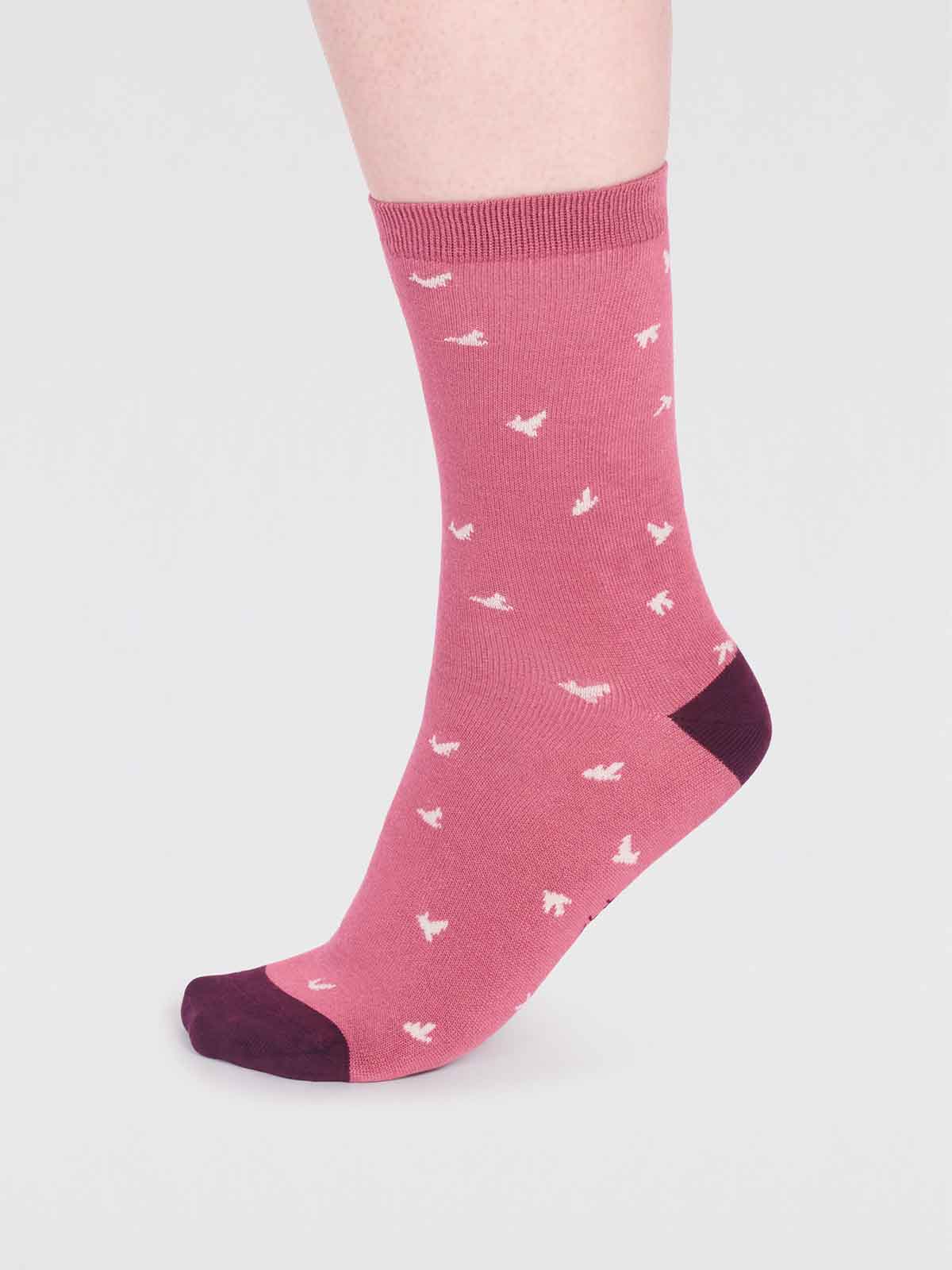 Pink bamboo socks with bird pattern by Thought
