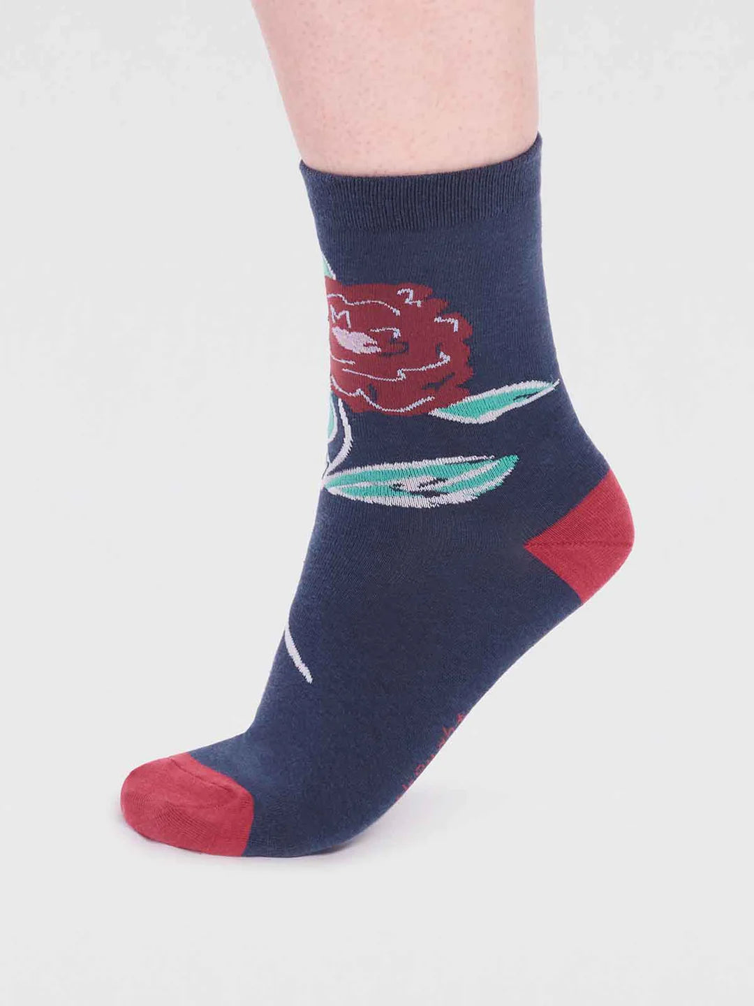 Navy socks with rose pattern