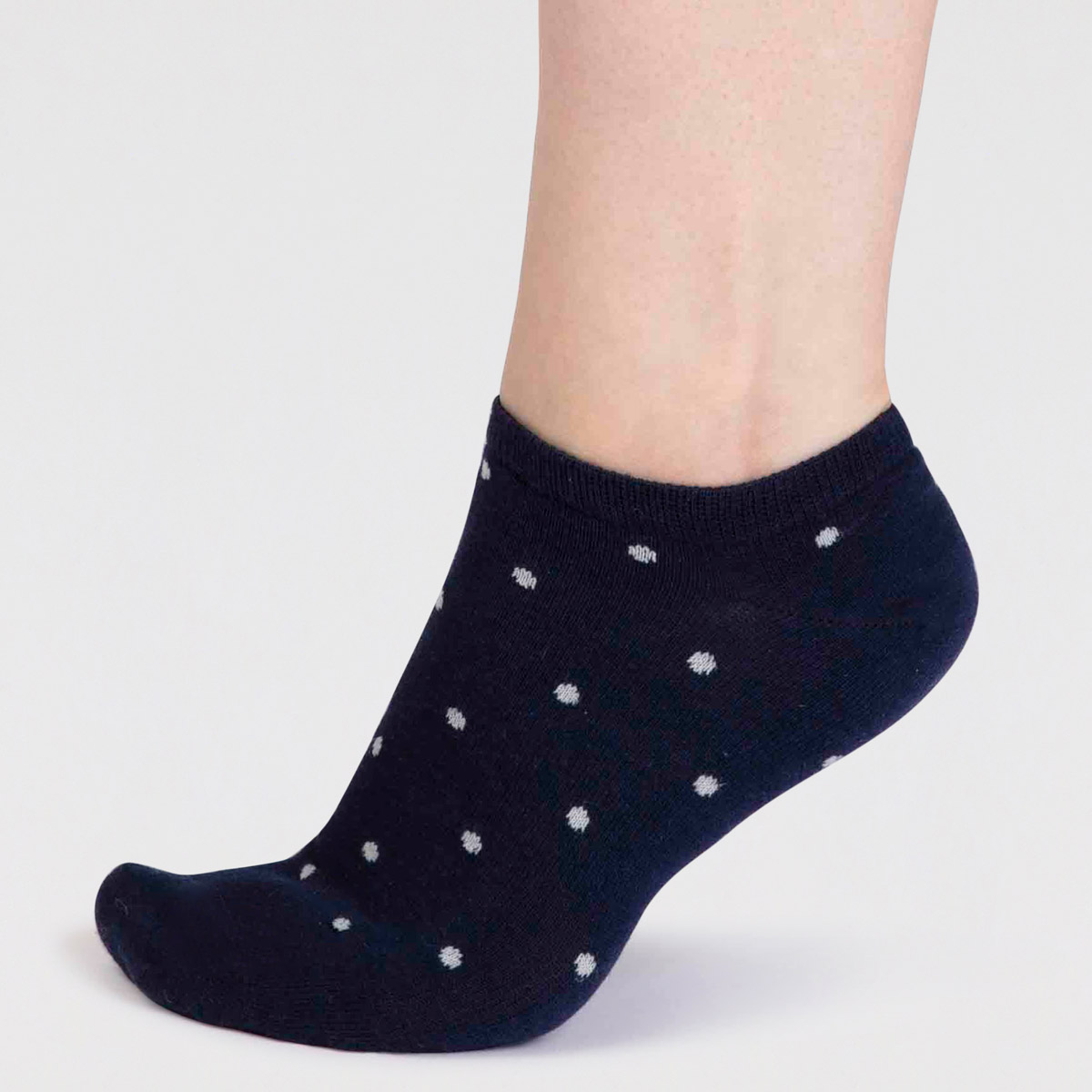 Navy bamboo trainer socks with white spots
