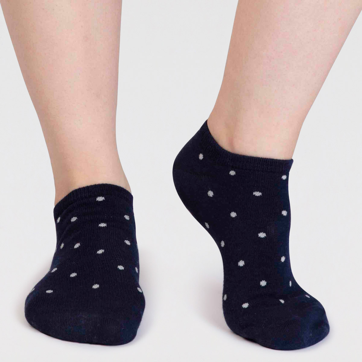 Navy bamboo trainer socks with white spots