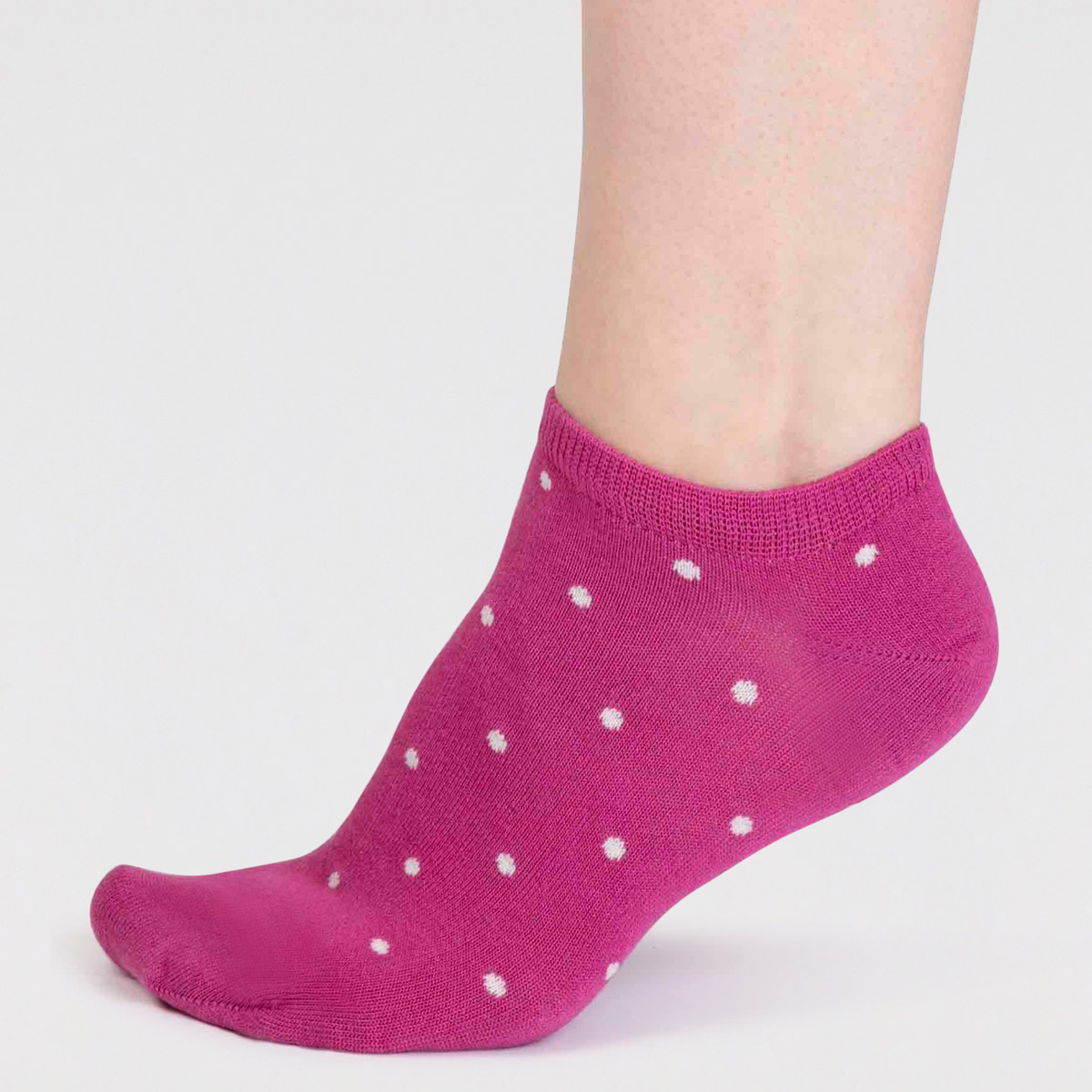 Raspberry Pink trainer socks with white spots