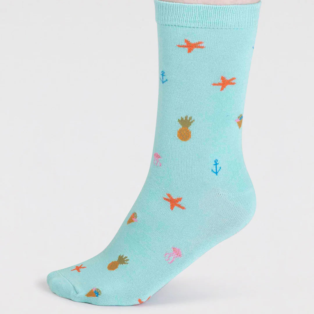 Willa Bamboo Seaside Socks in Deep Mint by Thought | Bamboofeet