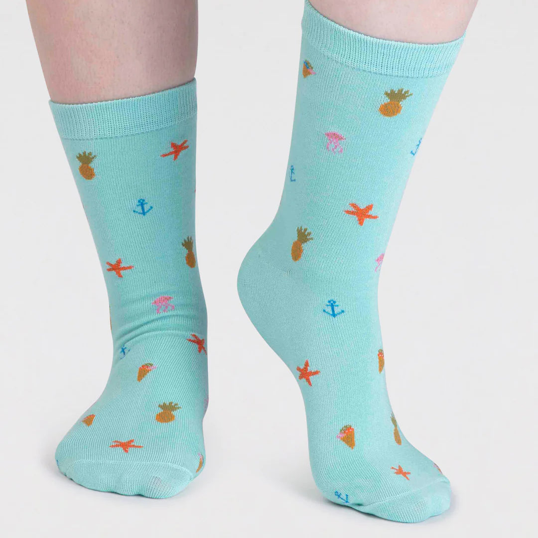 Willa Bamboo Seaside Socks in Deep Mint by Thought | Bamboofeet